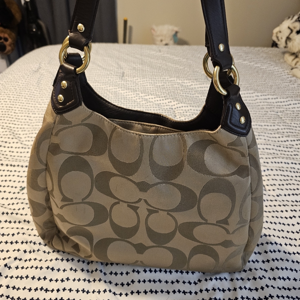 Coach gold signature c triple compartment soho hobo bag With  brown leather rare - Picture 5 of 16